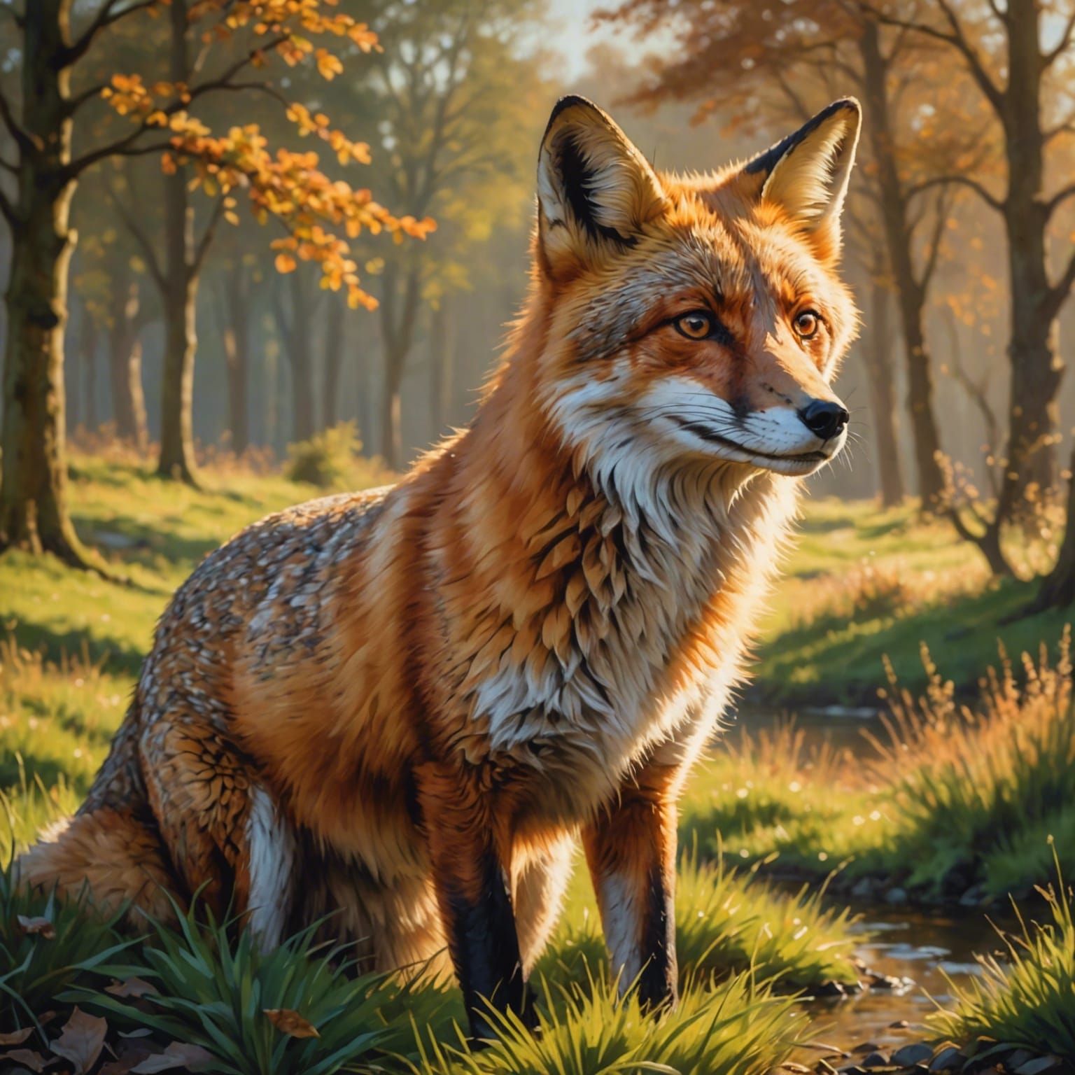 Majestic Fox in Classic Oil Painting Style