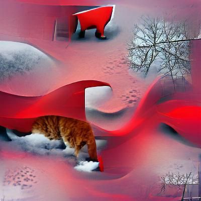 Abstract Winter Scene with Red Cat