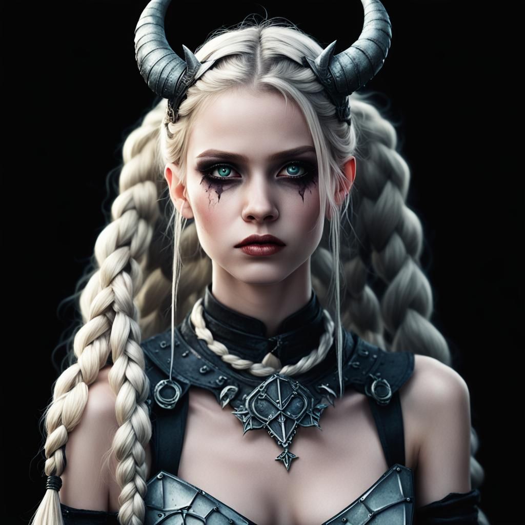 Demon Mother with Braids, Horns, and Wings