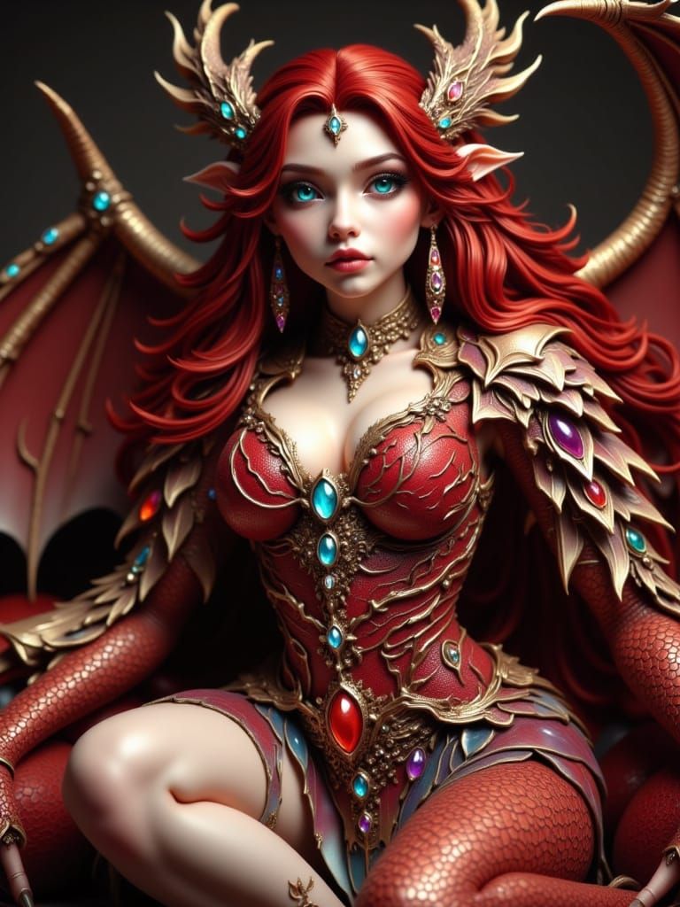 Gorgeous Elf Dragonkin with Red Hair and Blue Eyes