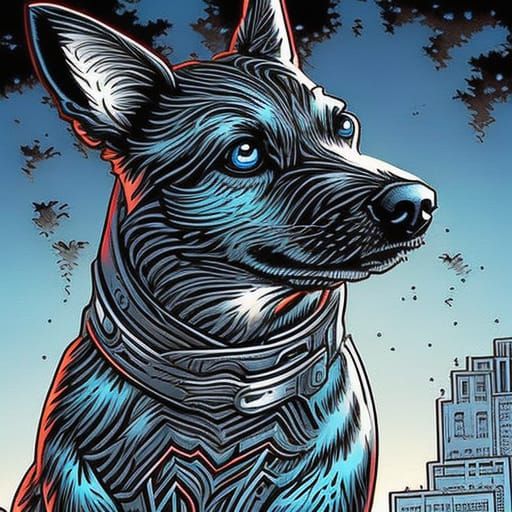 Animated Blue Heeler Dog in Comic Book Style