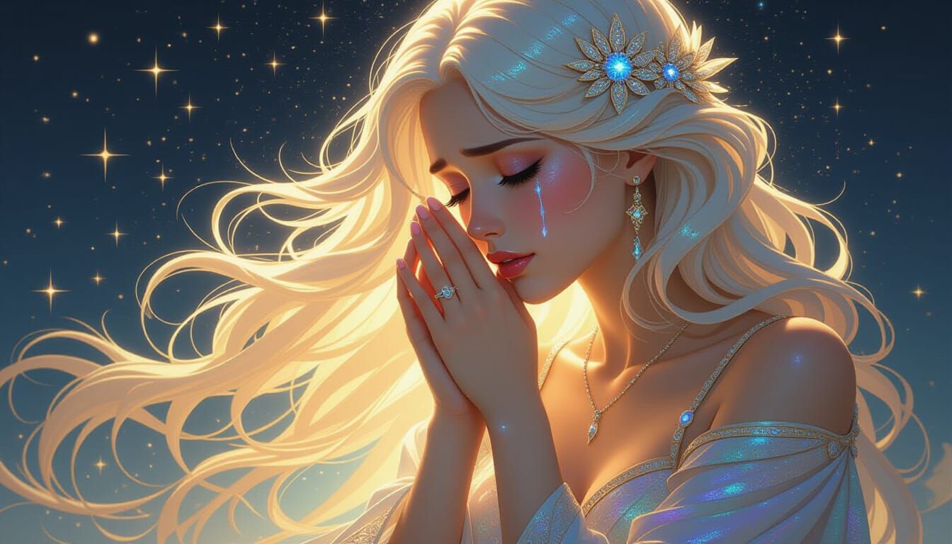 Celestial Goddess Weeping Tears of Light: Ethereal Digital A...