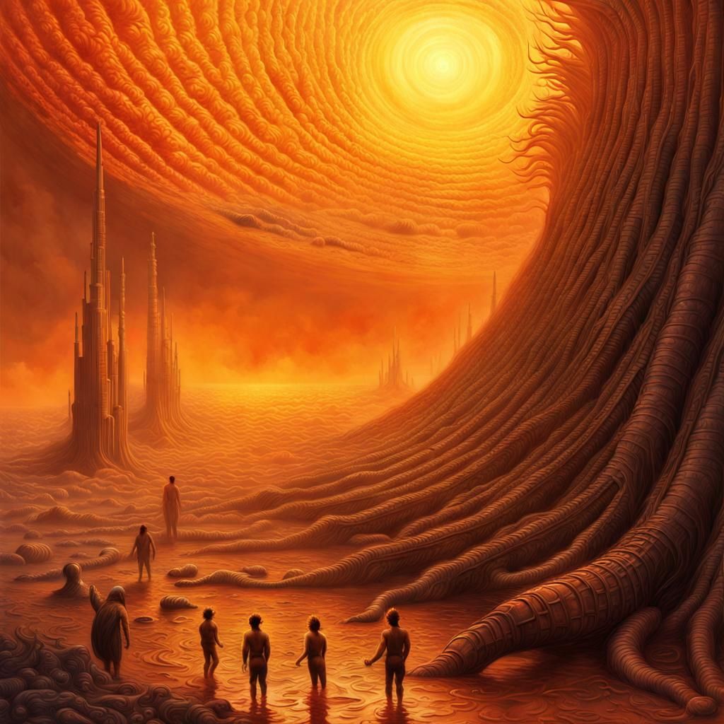 People Submerged in Sun's Plasma: Surreal Digital Art