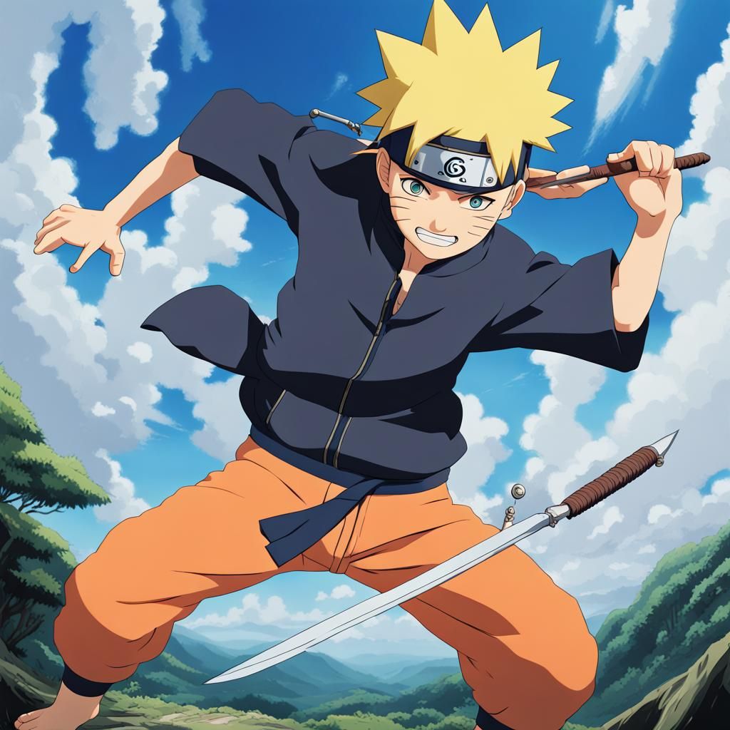 Naruto Kunai Throwing, Studio Ghibli Anime Style