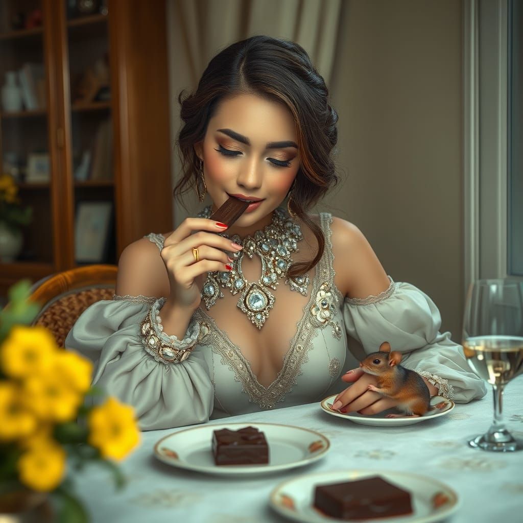 Heartwarming Moment: Woman Sharing Chocolate with Mouse