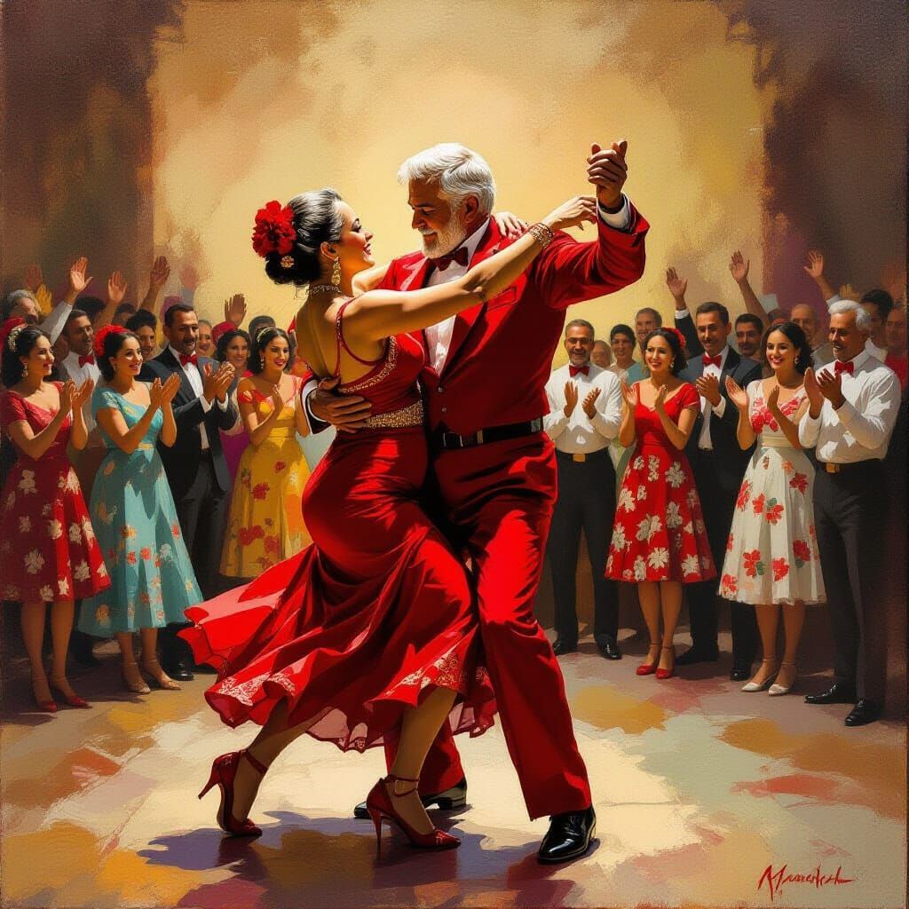 Elderly Couple's Dramatic Salsa Lift, Realistic and Vivid