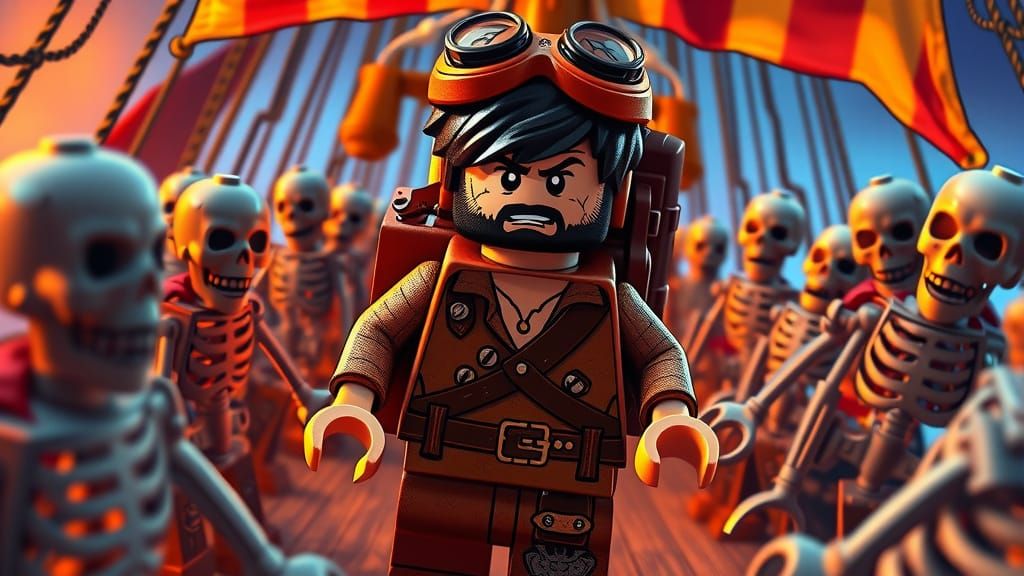Rugged Explorer Battles Undead Crew in Epic Lego Pirate Ship...