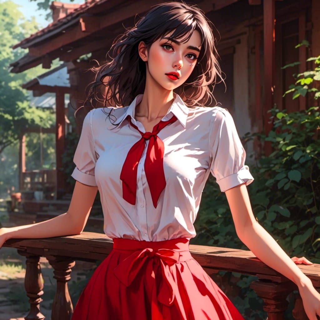 Latin Woman in Anime Style with Curious Expression