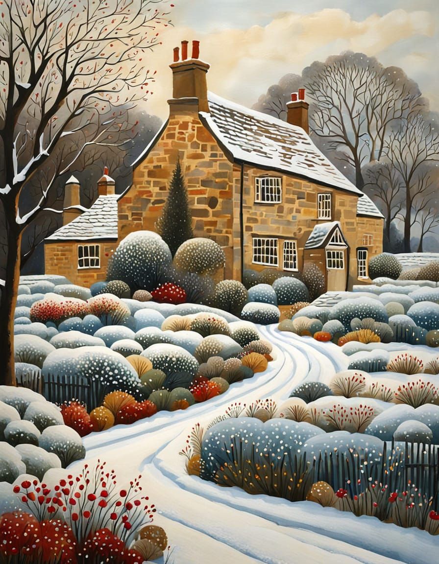 Rustic Winter Cottage Garden in Traditional English Style