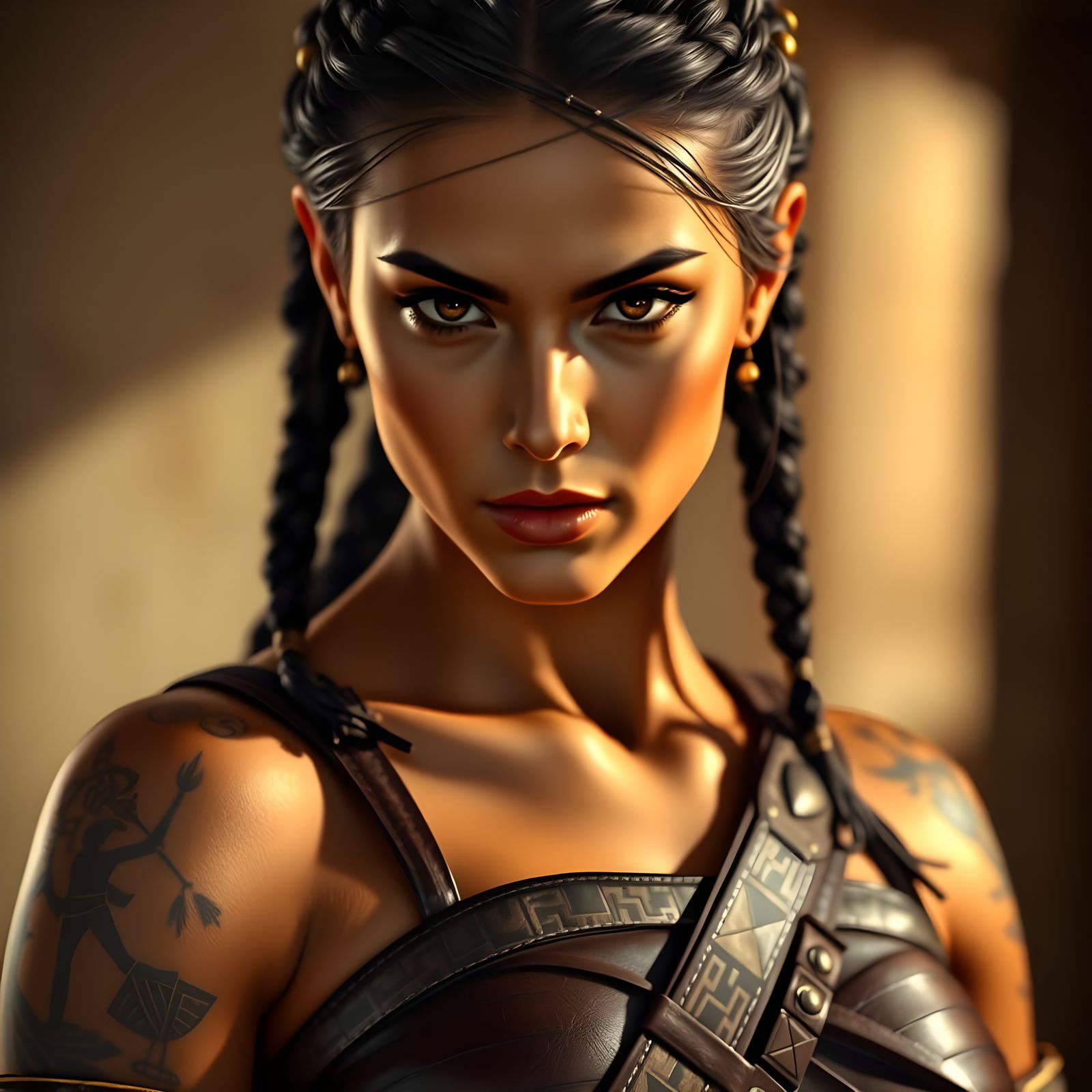 Ancient Babylonian Warrior in Fierce yet Elegant Portrait