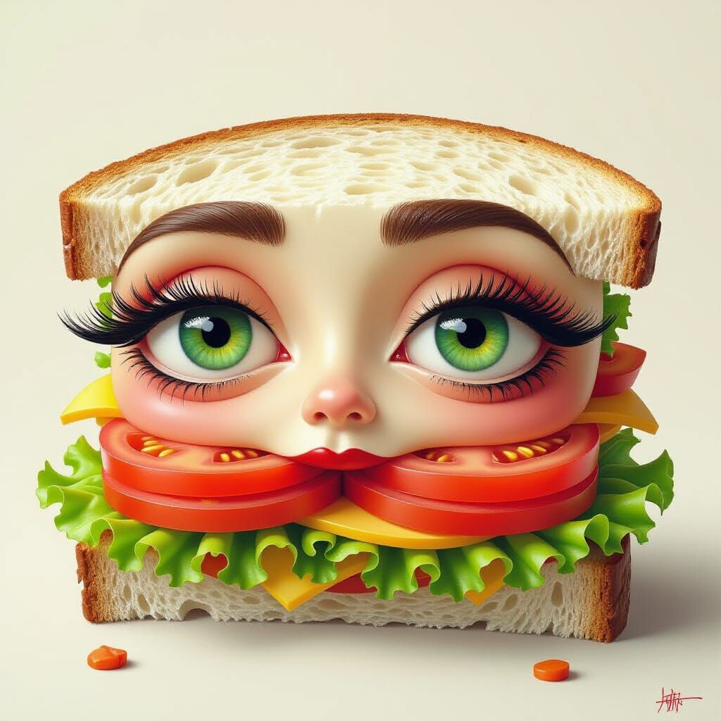 Surreal Sandwich with Tomato Eyebrows