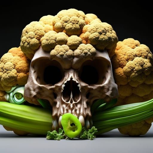 Horrifying Cauliflower Skull with Eyeball: Photorealistic Ar...