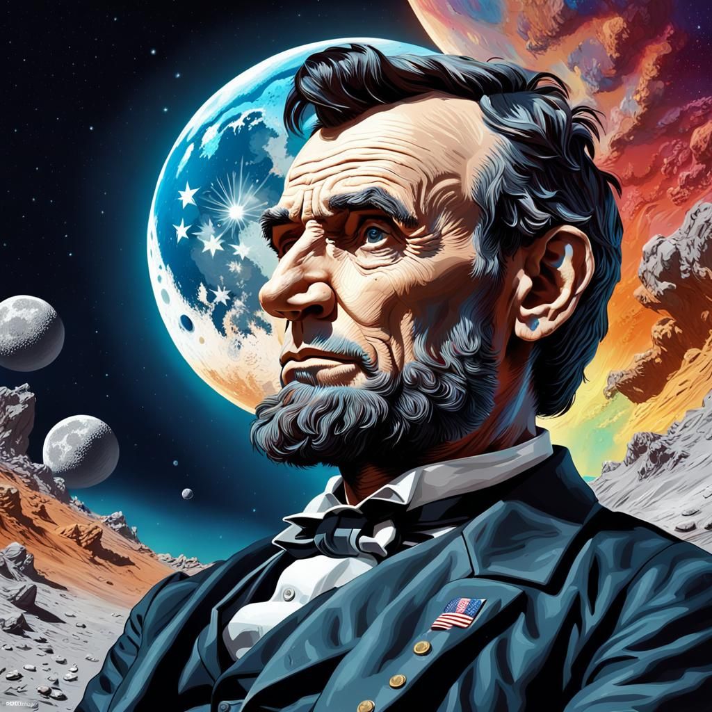 Hyperrealistic Abraham Lincoln on the Moon
