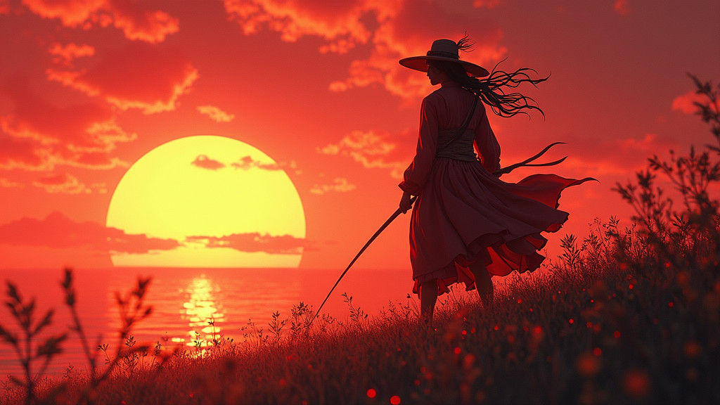 Anime Sunset Inspired by Kill Bill, Digital Art