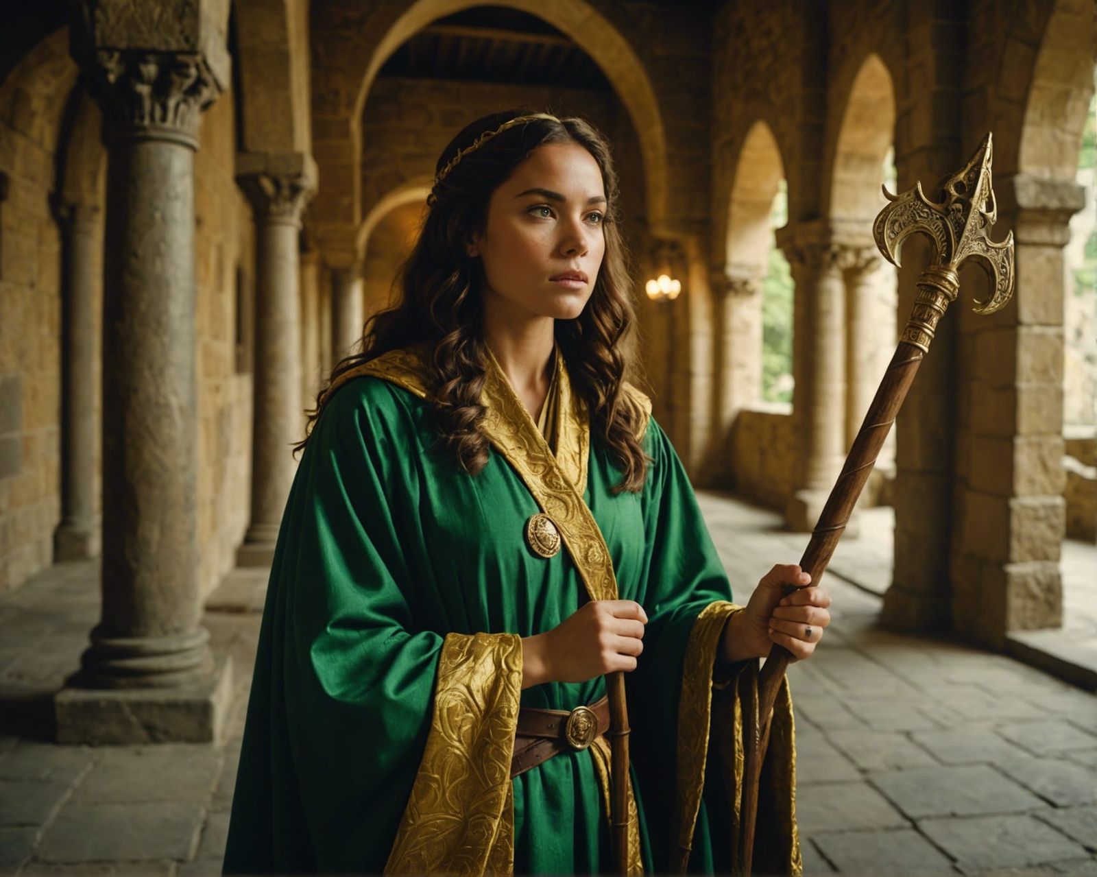 Hawaiian Sorceress in Castle Interior, Cinematic Film Still