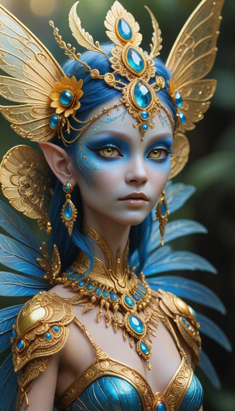 Graceful Alien Fairy with Golden Jewelry