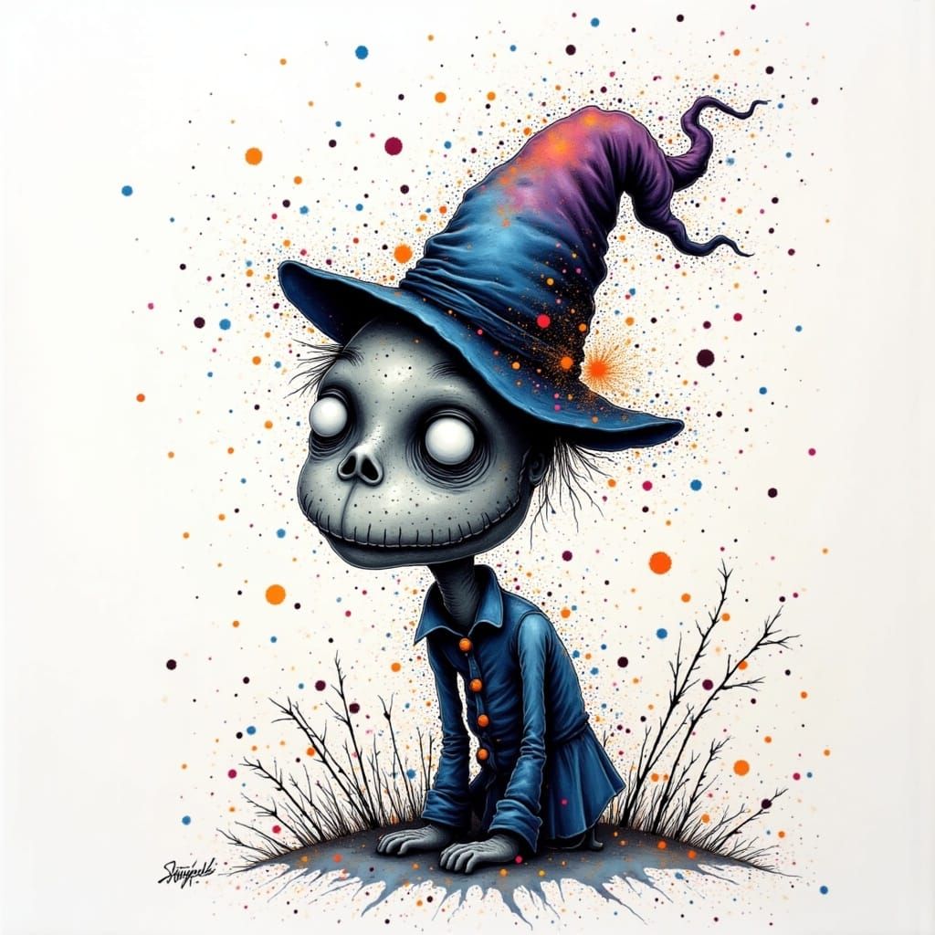 Whimsical Tompte in Sparkling Pointillism Style