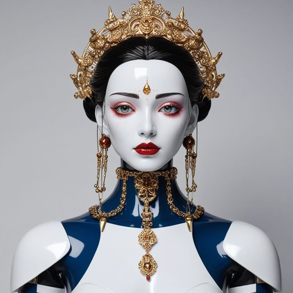 Surreal Porcelain Goddess in Dark Steampunk Style