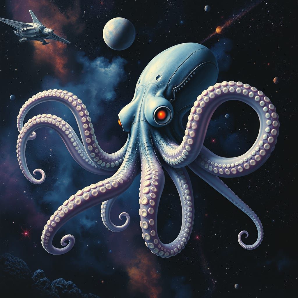 Gigantic, Space-Dwelling Alien Squid in Dreamlike, Biomechan...