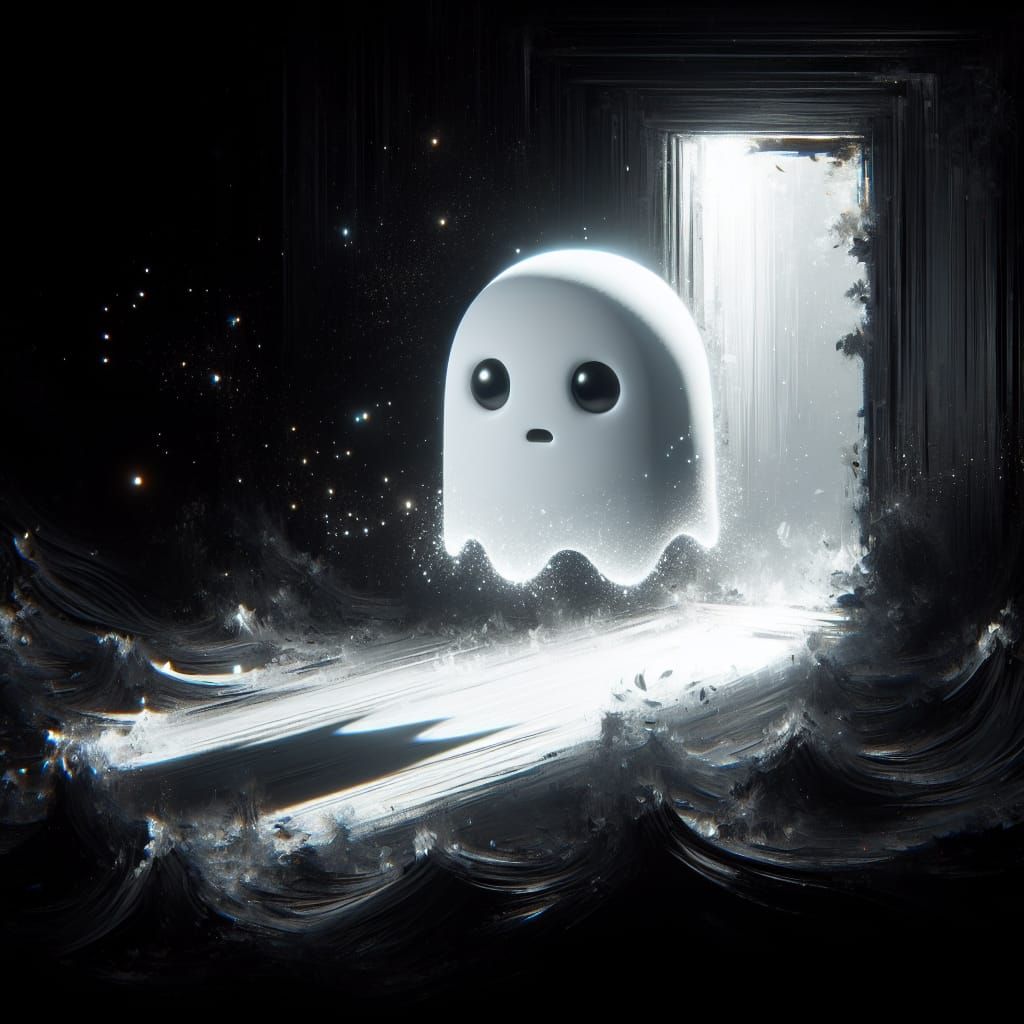 Cute Ghost in Dark Room: Fantasy Concept Art