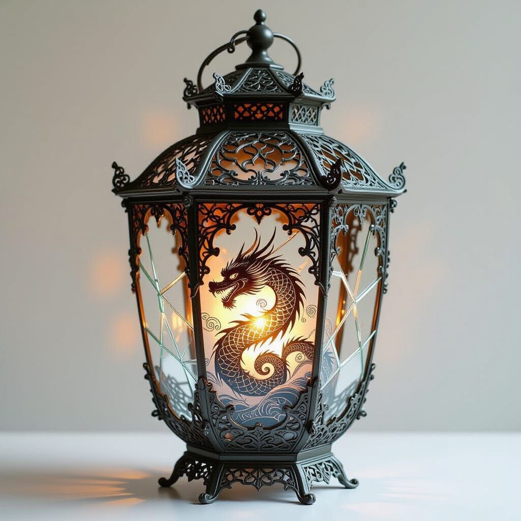 Ornate Dragon Lantern in Shattered Glass Style