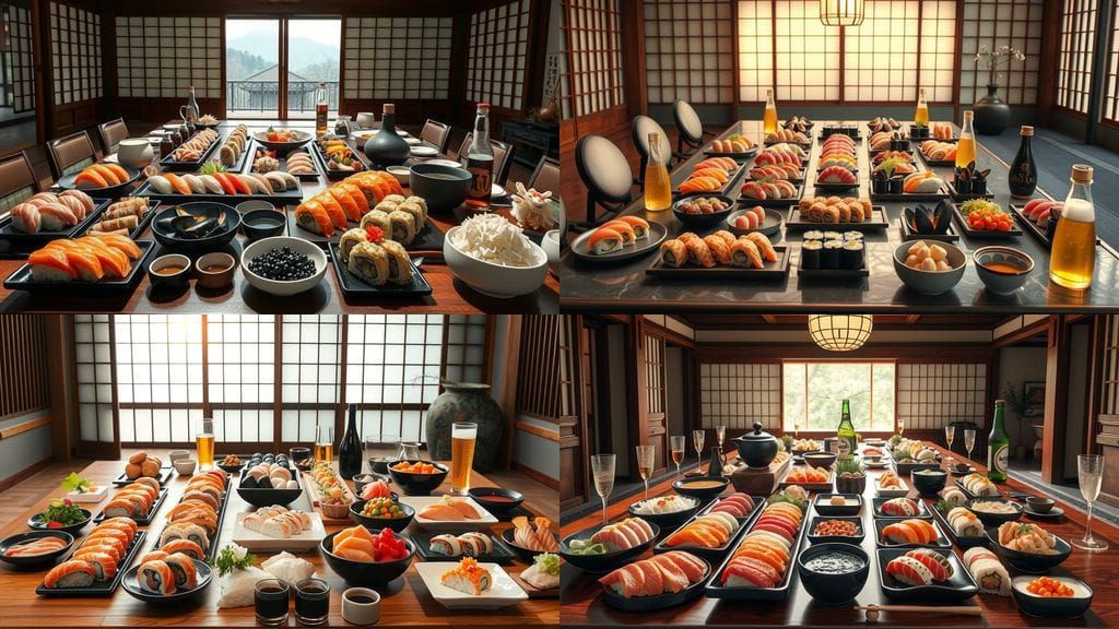 Elaborate Japanese Feast Set for Twenty in Ukiyo-e Style