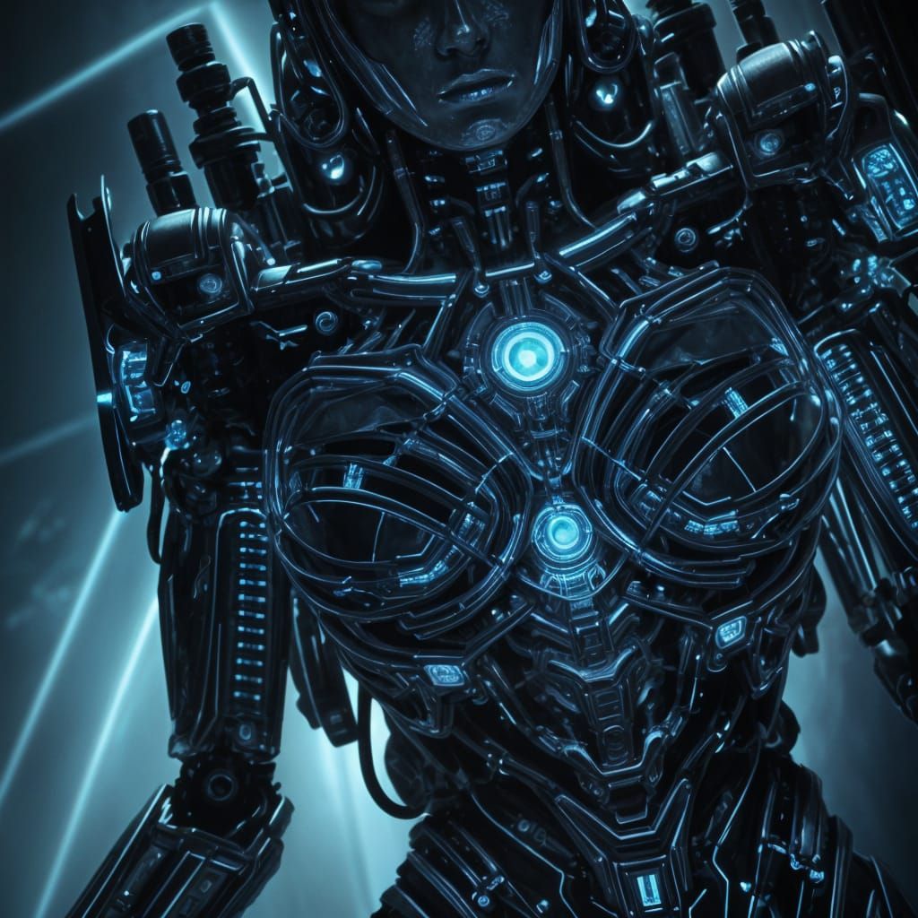 Dramatic Mechanical Goddess in Hyperrealistic Style