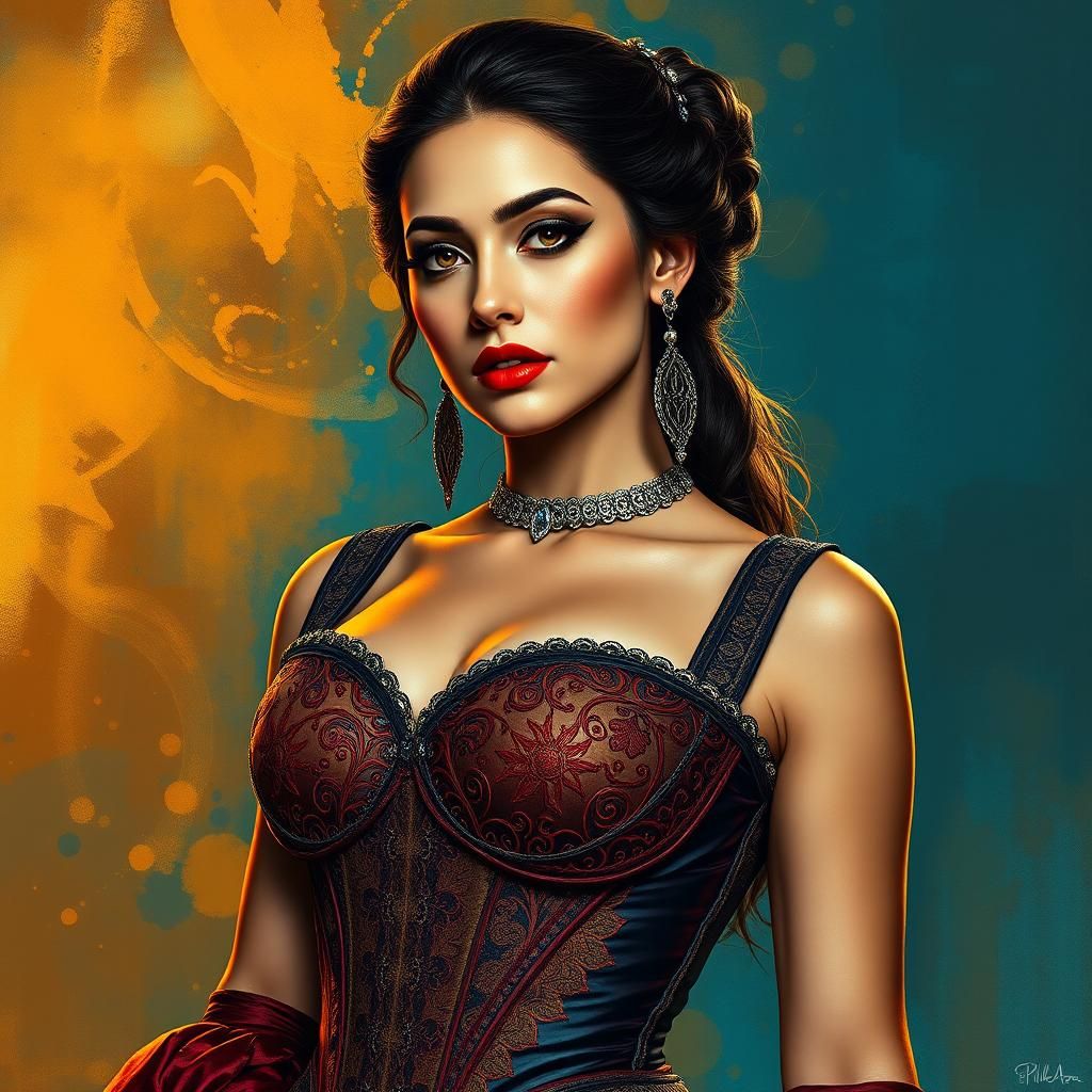 Ornate Corset Portrait in Digital Art Style