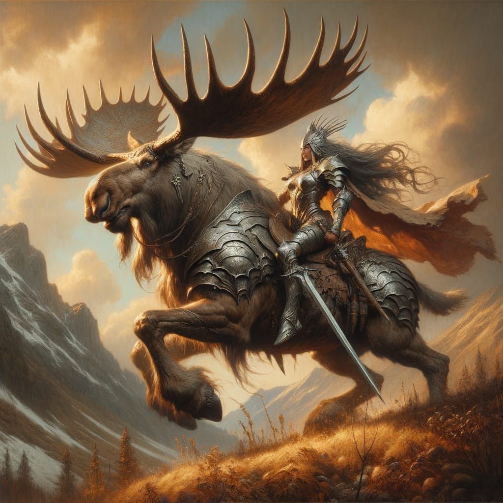 Epic Elven Princess Rides Majestic Battle Moose in Tribal Gl...