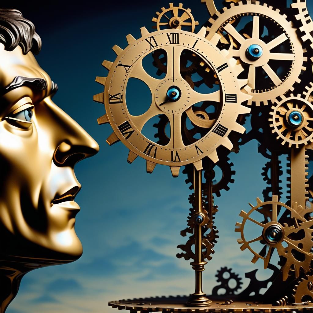 Surrealist Figure at the Edge of Time: A Digital Oil Paintin...