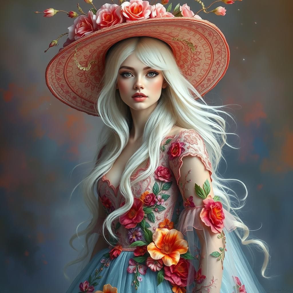 High Fashion Model in Dreamy Impressionist Style