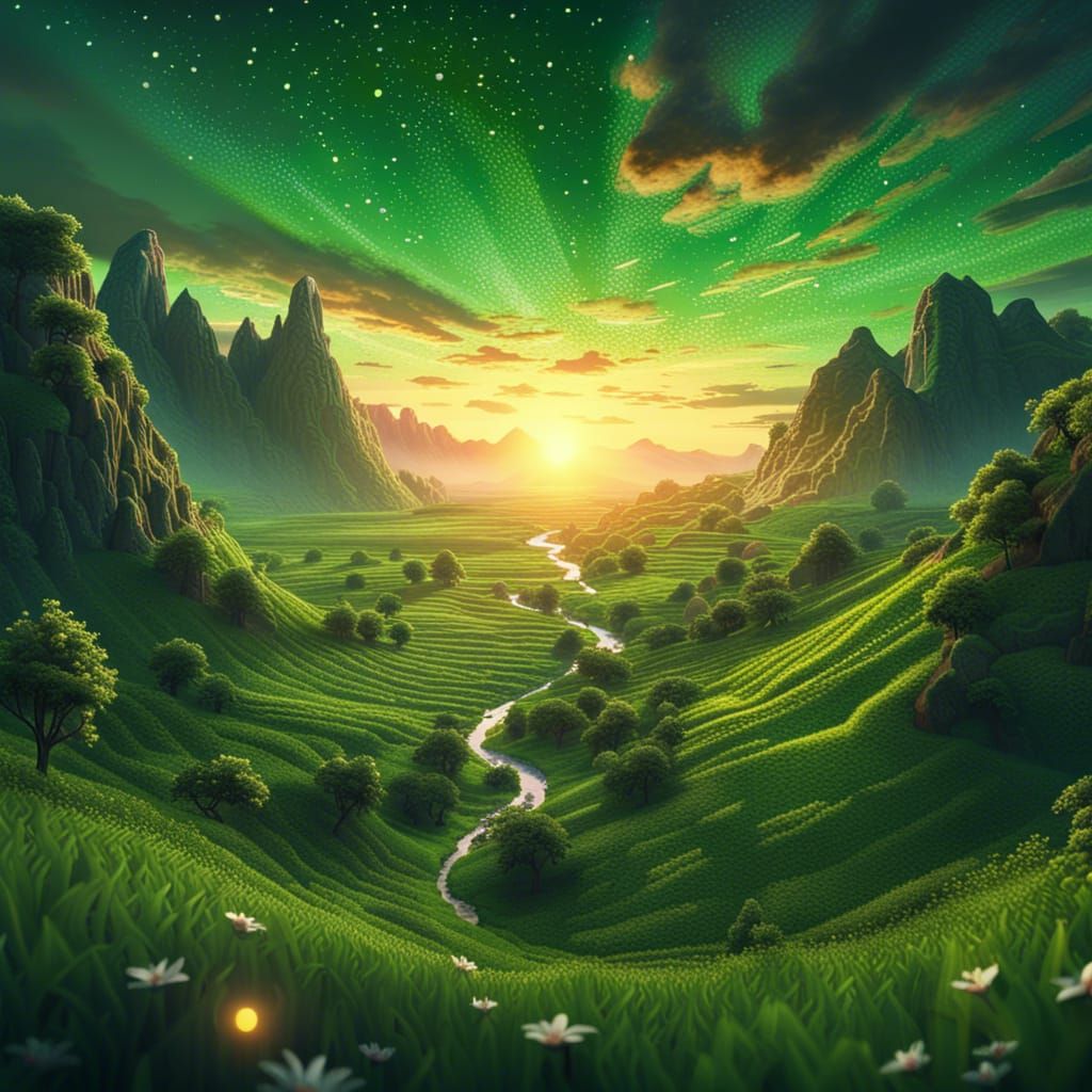 Spectacular Sunrise Over Lush Fantasy Valley