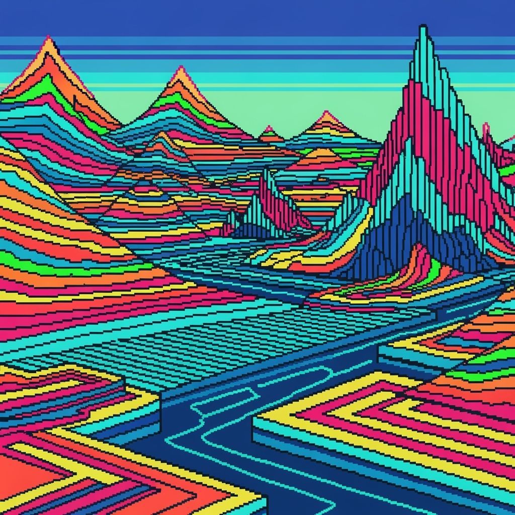 Vibrant 8-Bit Pixel Art Geometric Landscape
