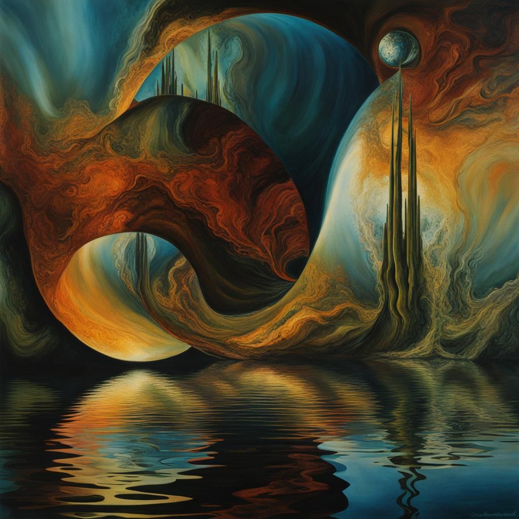 Surreal Water Reflections in Dreamlike Organicpunk Style