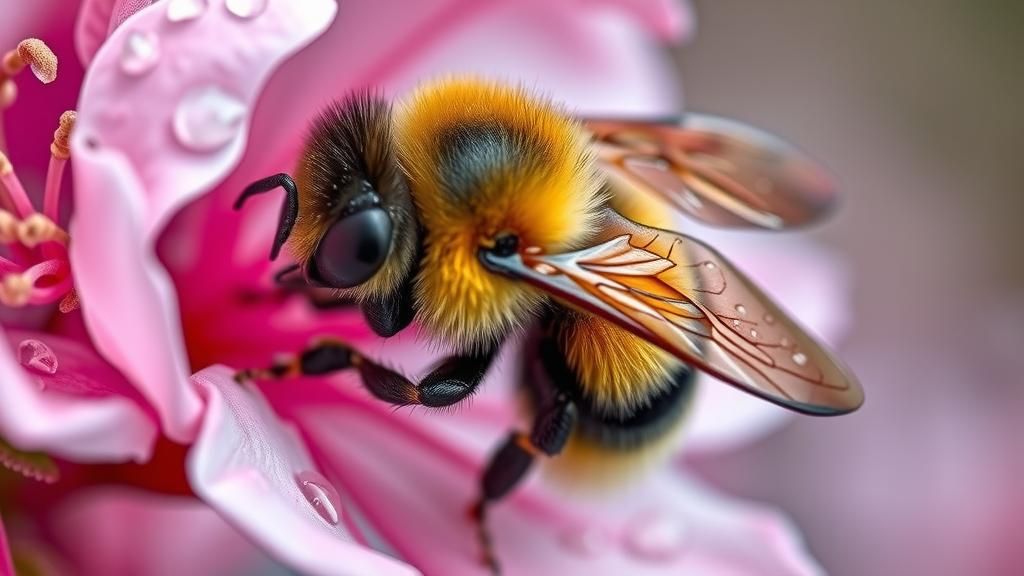 Bumblebee and Cherry Blossom: Hyper-Realistic Macro