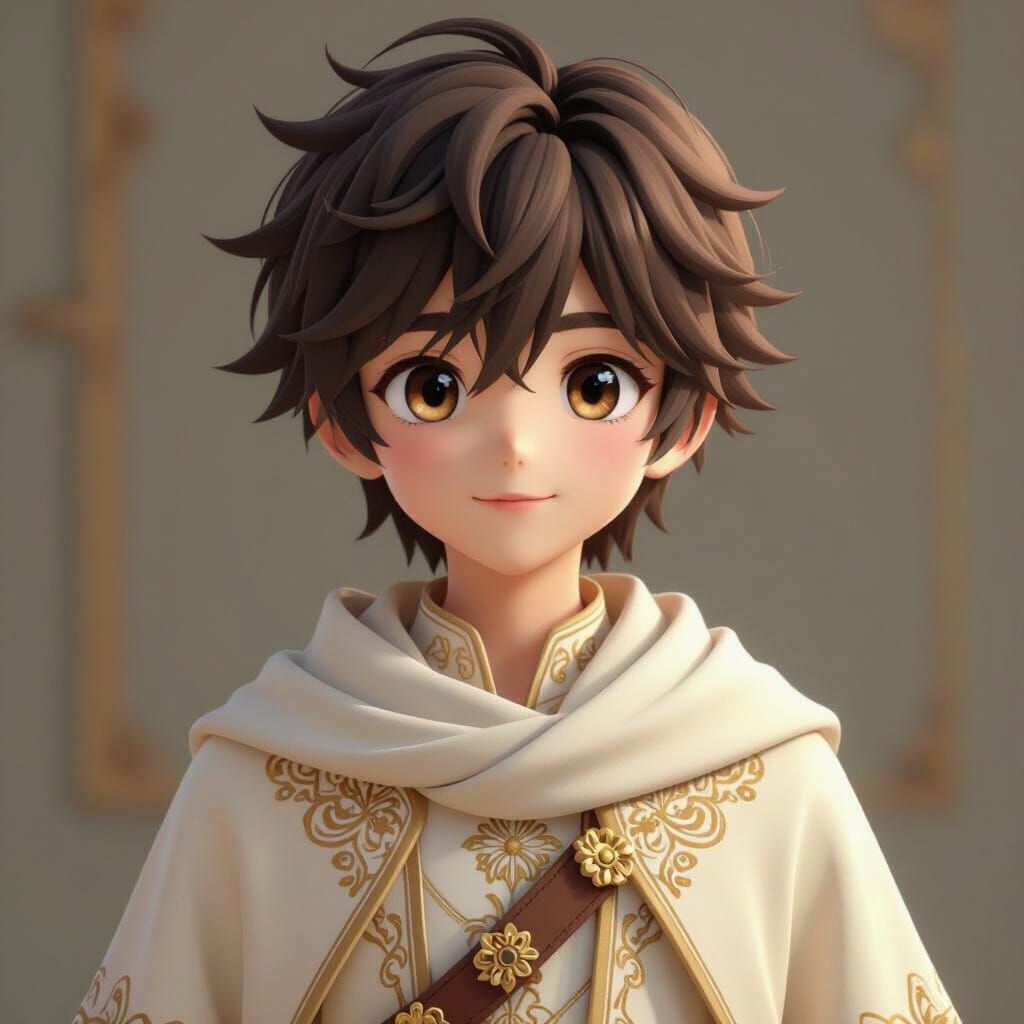 Anime Guy in Ornate Tunic, 3D Art Style