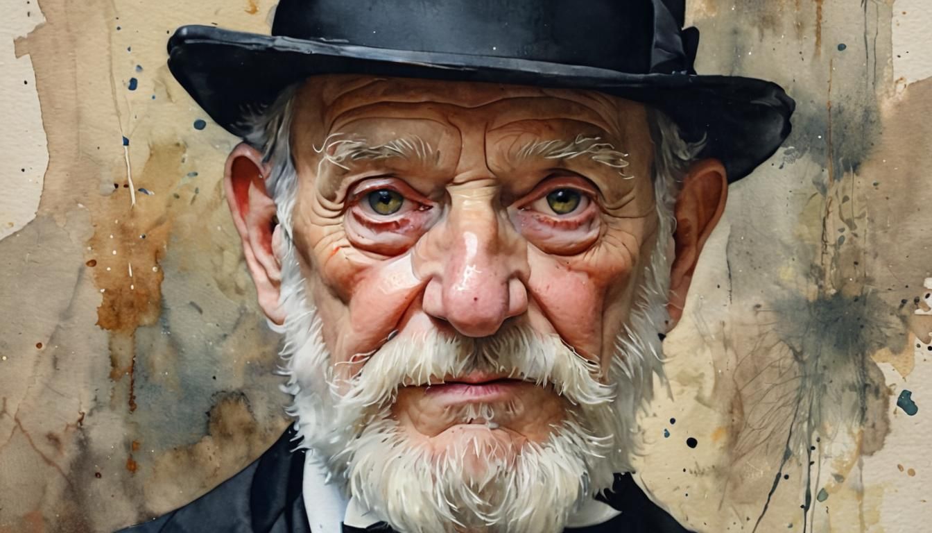 Watercolor Portrait of Elderly Gentleman in Tuxedo