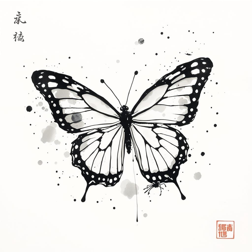 Butterfly in Traditional Chinese Ink Wash Style