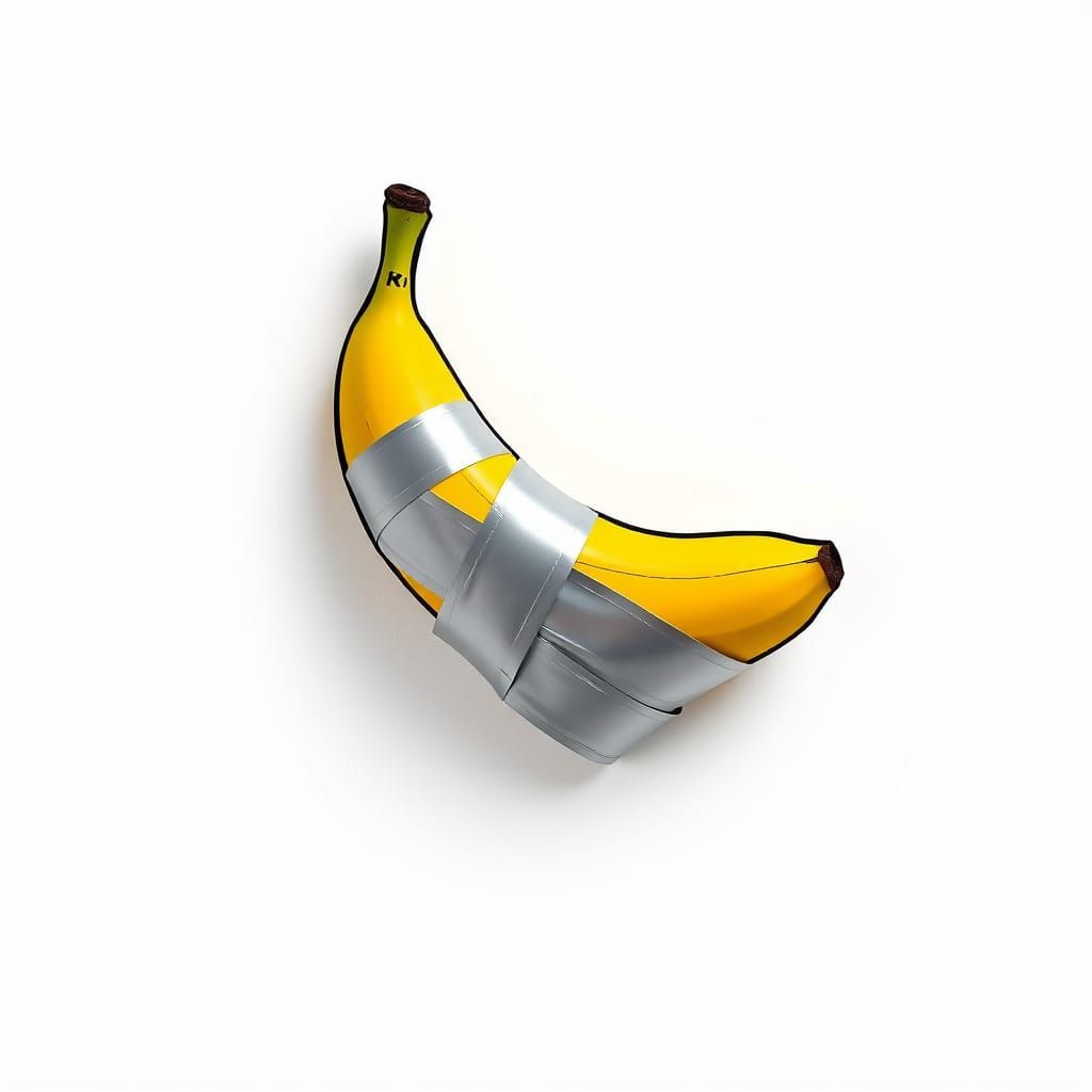 Whimsical Cartoon Banana Attached to a White Wall