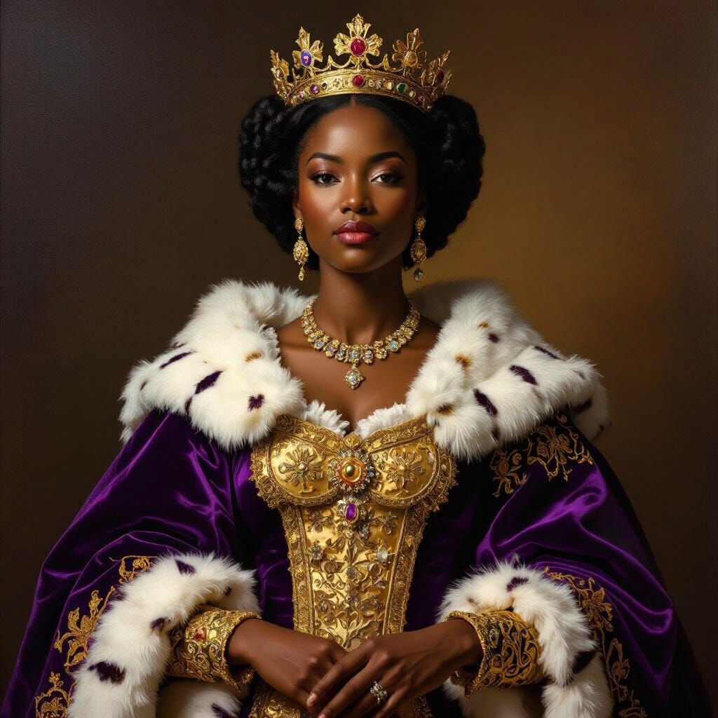 Regal Black Woman in Opulent Coronation Robes