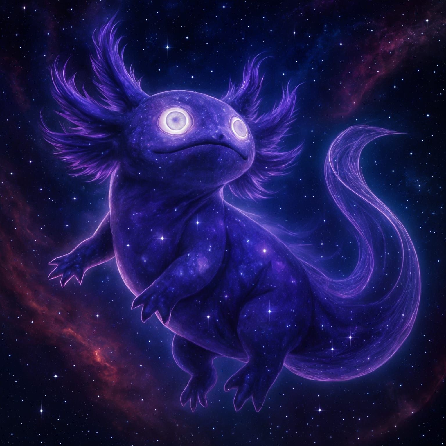 Cosmic Axolotl Floating in Space with Nebula Body