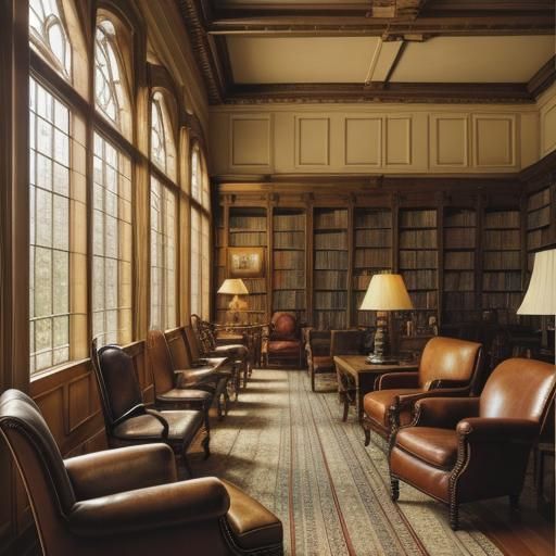 Warm and Inviting Library Scene in Impressionist Oil Paintin...