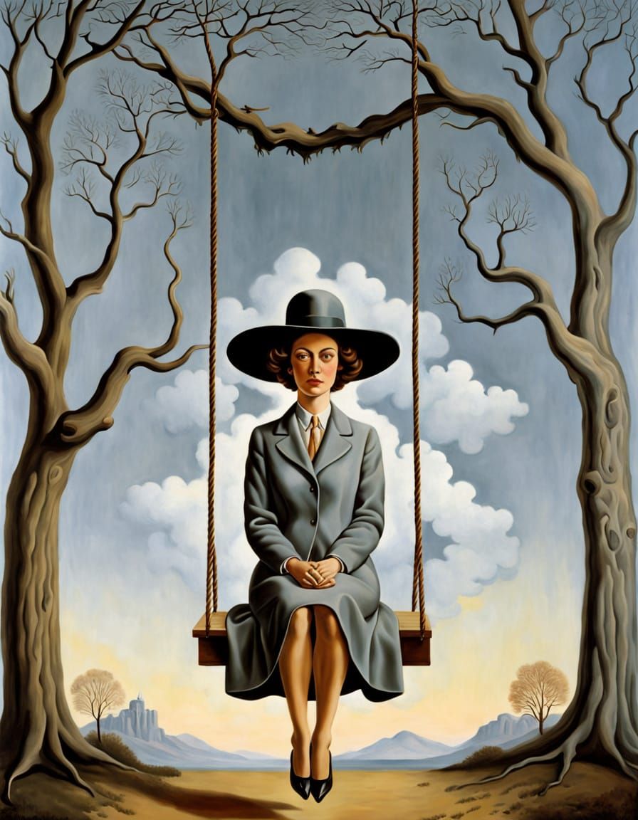 Dreamlike Woman on Swing in Surrealist Style