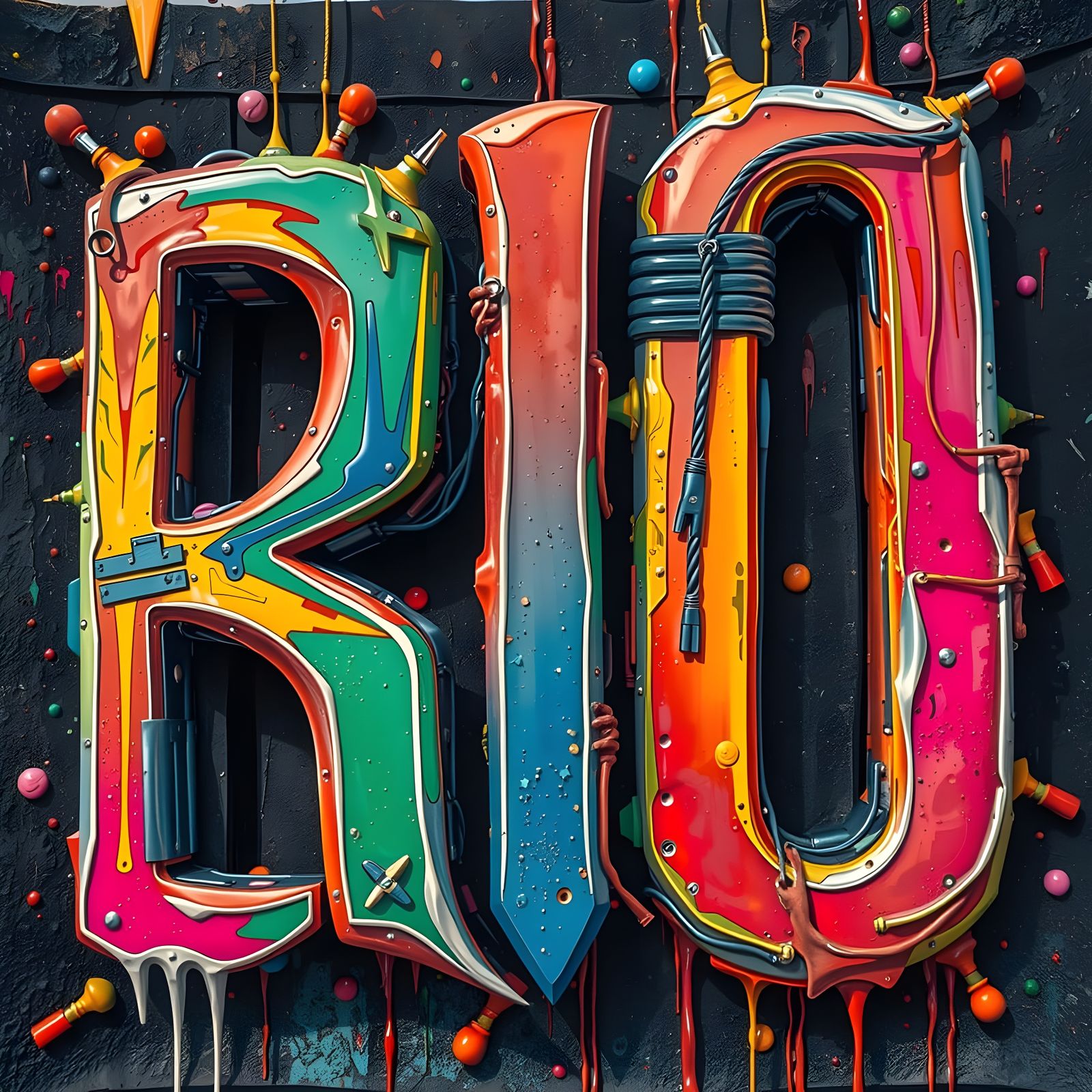 Metallic Letters RIO in Hyperrealistic Detail
