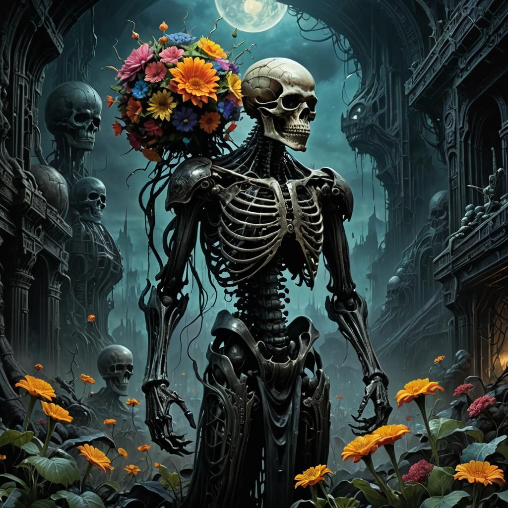 Dark World: Skeletal Figure with Flowers