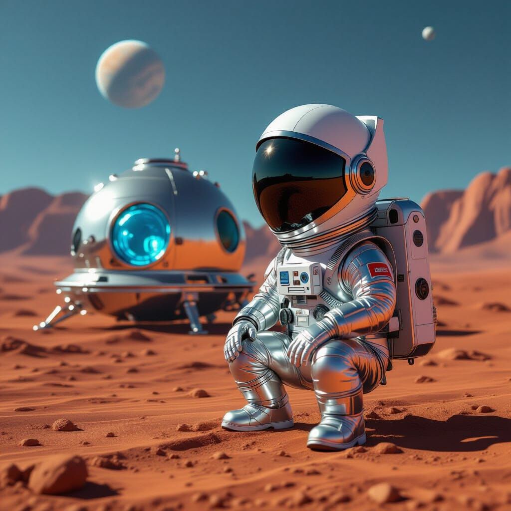 Alien Building a Futuristic Home on Mars