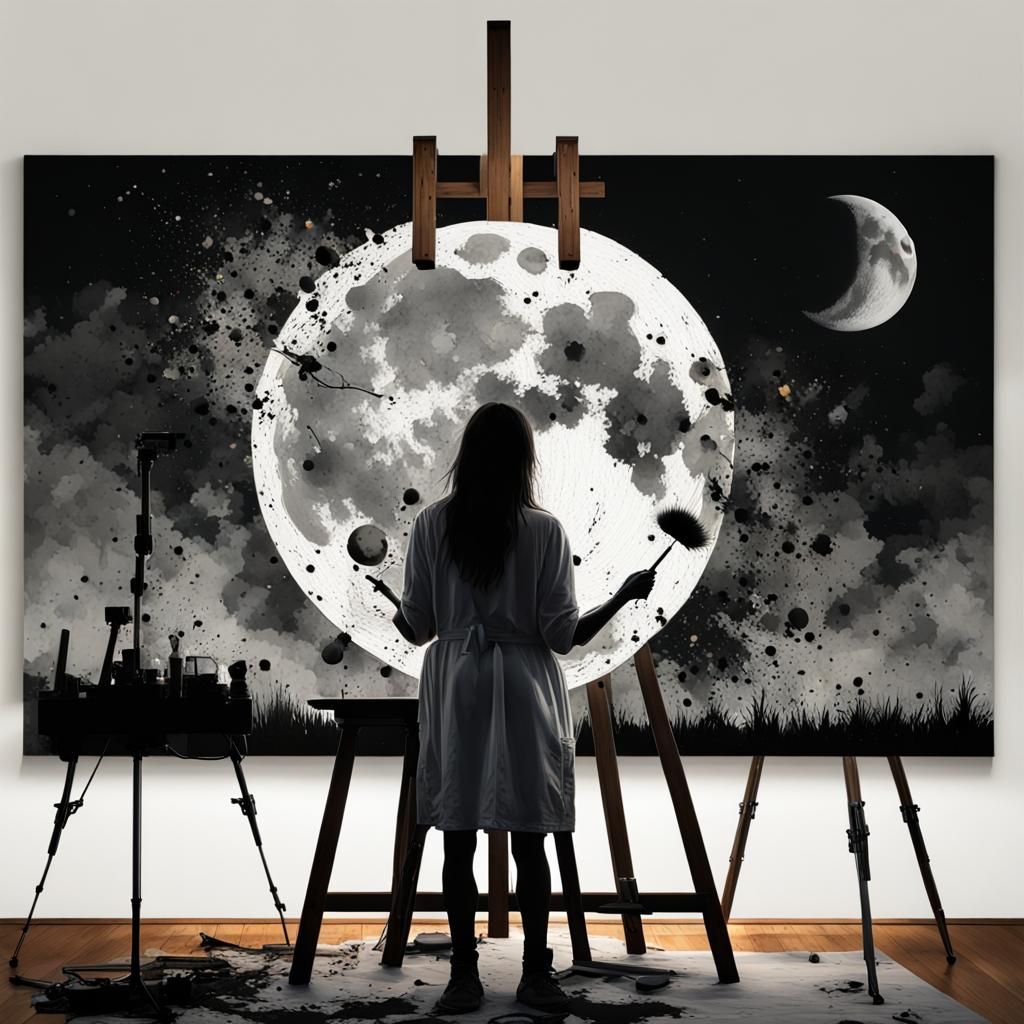 Abstract Ink Splatter Art Under Moonlight