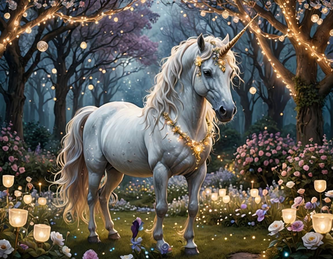 Unicorn in Mystical Avalon Realm