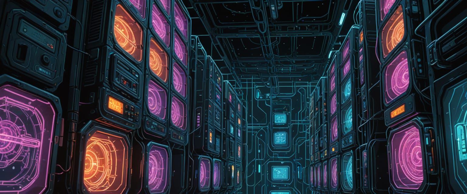 Futuristic Sci-Fi Server Farm in Comic Book Style