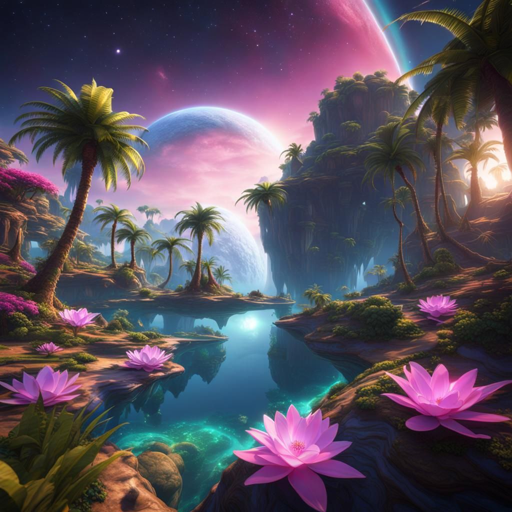 Ethereal Island Oasis Dreamscape in Space